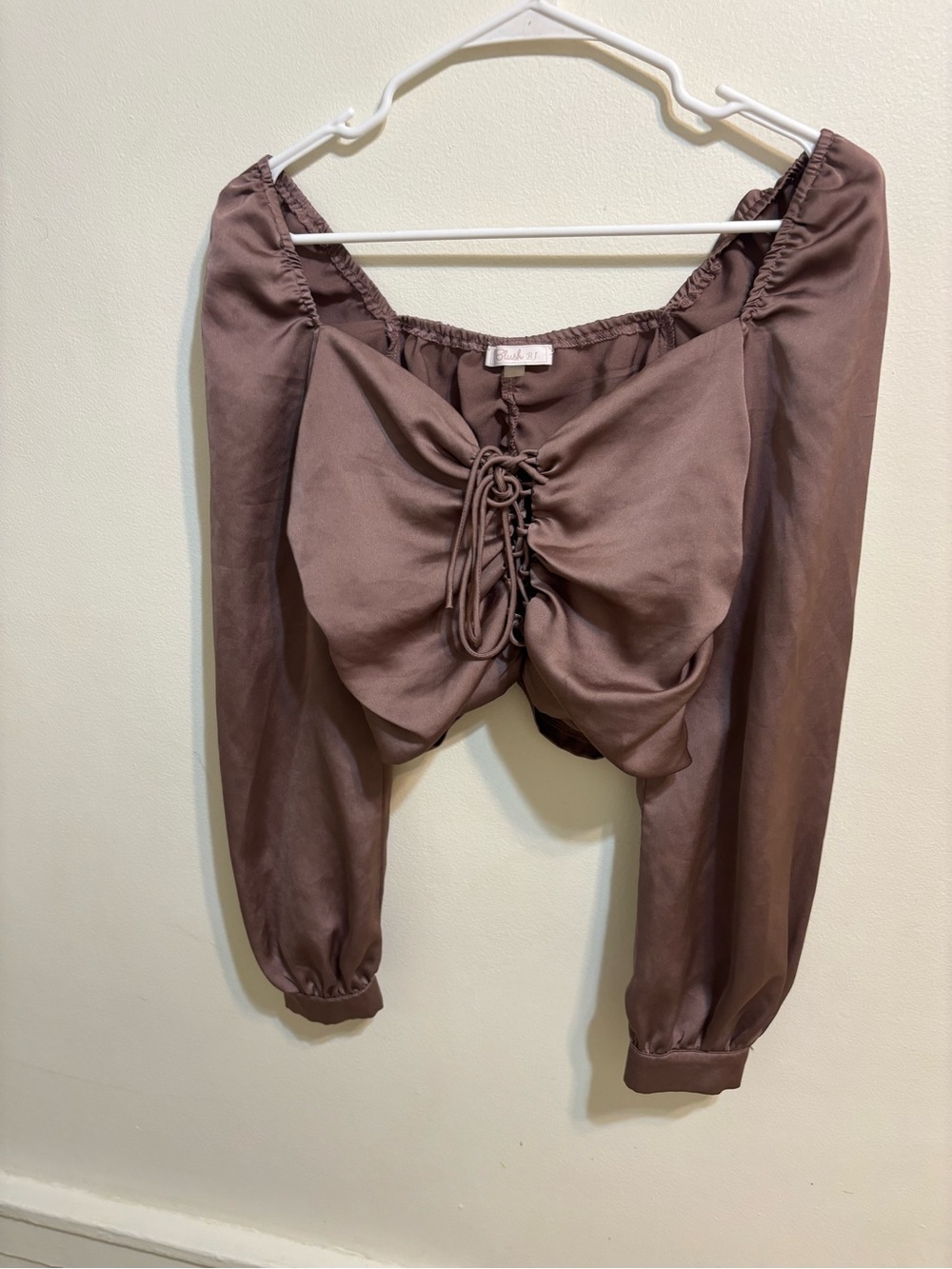 Blush Brown Ruched Long-Sleeve Crop Top